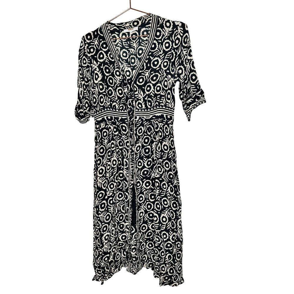 SEA NEW YORK Black White Ink-Dot Bloom Front Button Midi Dress Size 4 - Picture 4 of 13